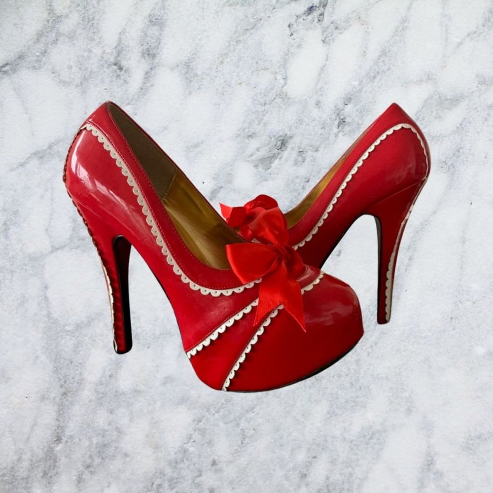 BORDELLO Red Platform Heels Sz 10